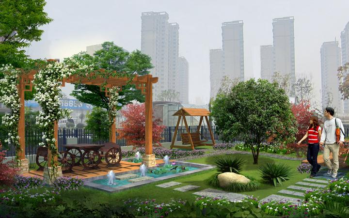鸟瞰图效果图制作建筑园林景观绿化效果图设计别墅庭院大门设计